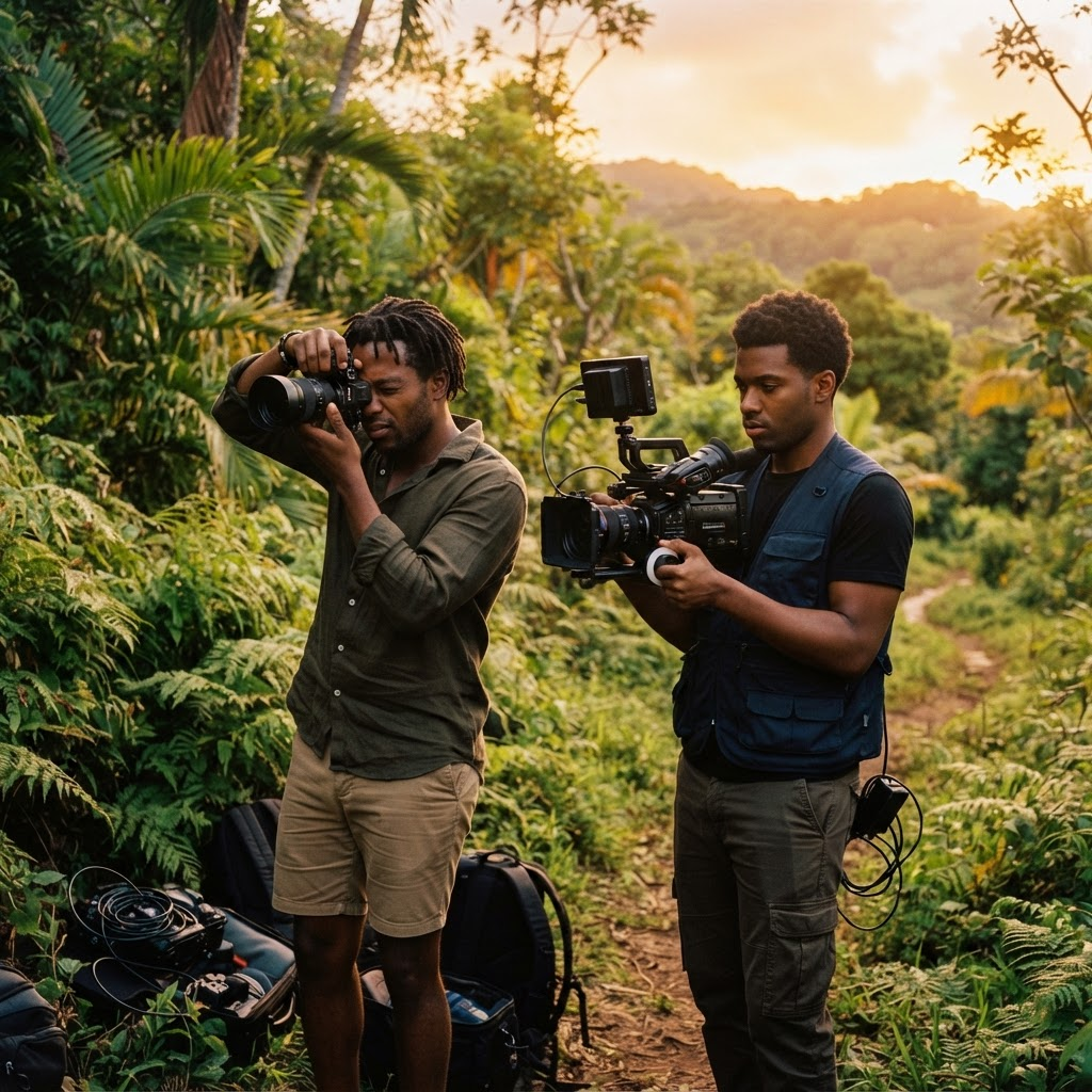Manou et JR de Pix'nMotion en plein tournage en Martinique